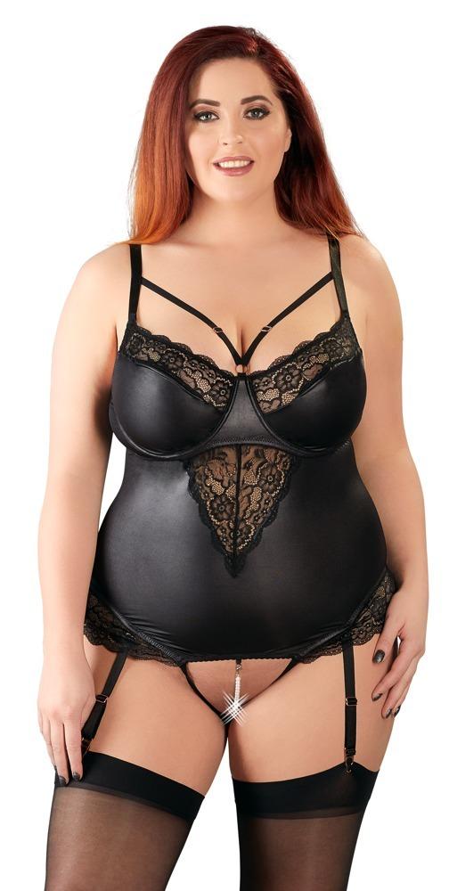 Camilla body s perlovým rozkrokem Plus Size černé Cottelli Collection