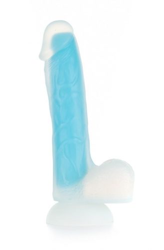 BOOM Dual Density Dildo Glow in Dark modré BOOM