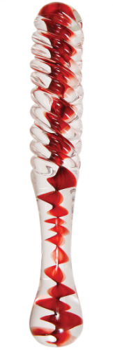 Skleněné dildo Swirl Up (22 cm) + semišový pytlíček