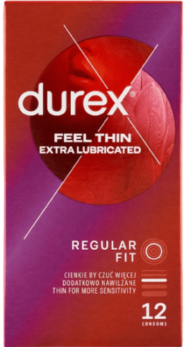 Durex Feel Thin Extra Lubricated – tenké kondomy (12 ks)